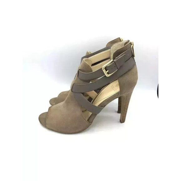 Isola Shoes Womens Size 10 M Tan Heel Zip Suede Open Toe Elegant Dress Booties - Picture 3 of 5